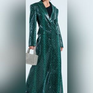 New AKIRA Green faux leather luxe Snake Print glossy trench Coat